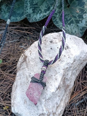 Macrame necklace with semi-precious stone and raw ruby