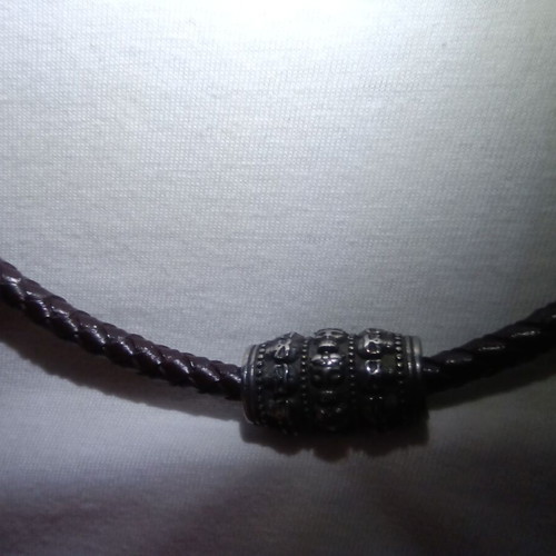 Leather Necklace Fort Tempus with Skull Pendant new, brown and silver