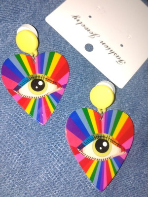 Fashion earrings Eyes in hearts and rainbow new, colorful