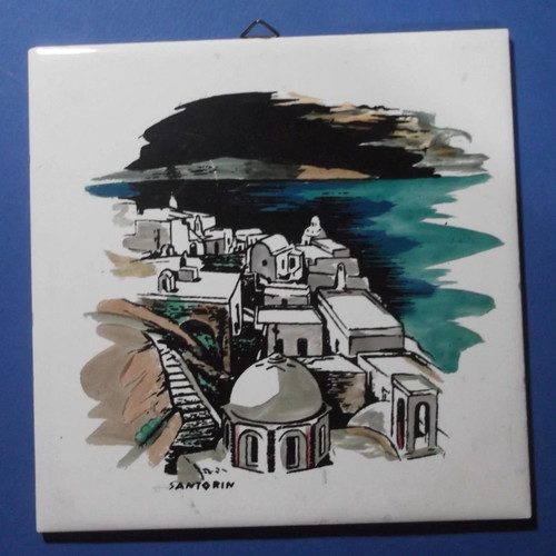 Santorini ceramic tile like new, 6x6 inches, handmade decoration