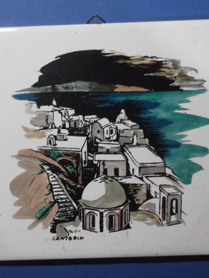 Santorini ceramic tile like new, 6x6 inches, handmade decoration