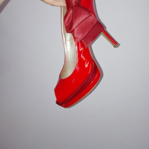 J.BOURNAZOS peep toe pumps like new, red, size 38
