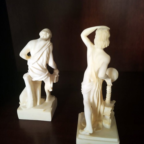 Alabaster figurines of Diogenes and Archimedes new, handmade