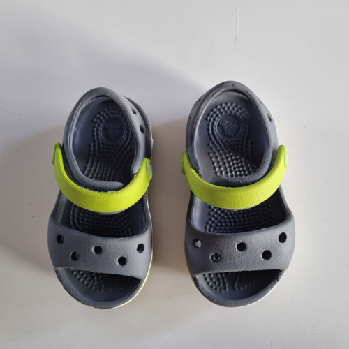 Crocs kids sandals like new, grey with lime straps, size C4