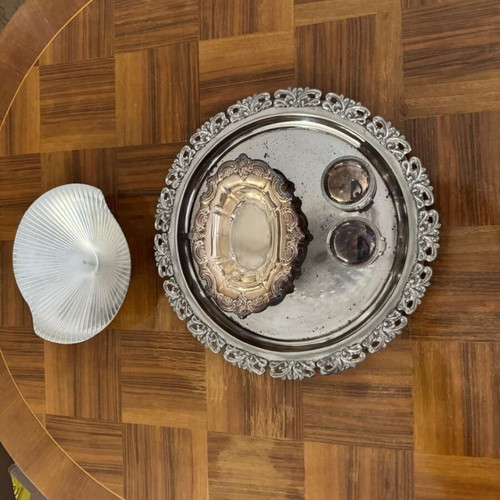 Silver-plated metal tray and decorative items like new
