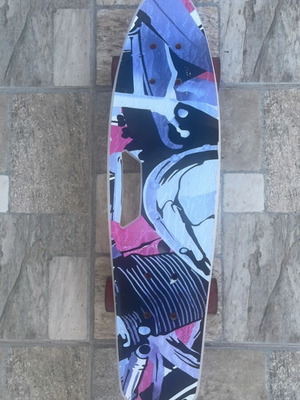 Children's skateboard used, length 65 cm, large wheels, carry handle