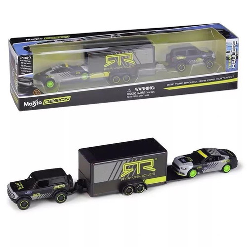 Maisto 1:64 2021 Ford Bronco with Trailer and 2015 Ford Mustang GT RTR new