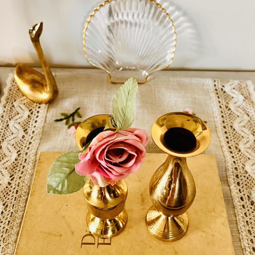 Brass Bud Vases set of two vintage polished, like new