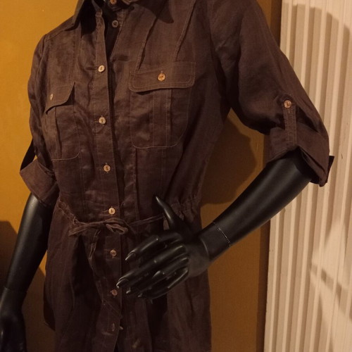 Apanage long sleeve shirt XL UK 14, new, 100% ramie, dark brown