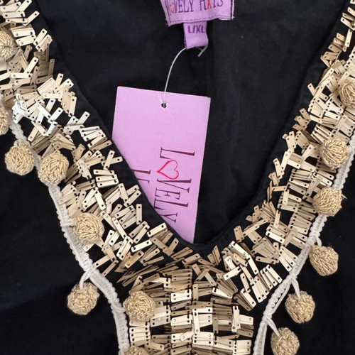 Black Caftan with Gold Sequins, New, 100% Cotton