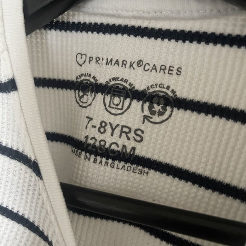 Primark boys' t-shirt size 128 white with blue stripes