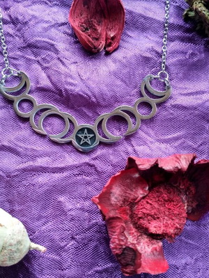 Moon Phase and Star Necklace new, silver stainless steel