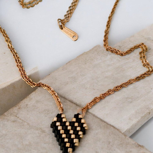 Steel heart necklace black gold made to order miyuki