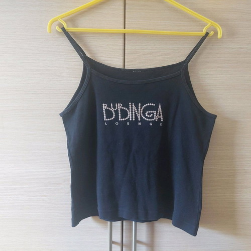 Vintage Bubinga Lounge black short tank top used, size Medium/Large