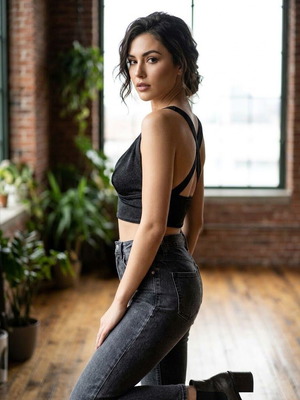 Black elastic Crop Top with shiny weave & crisscross back