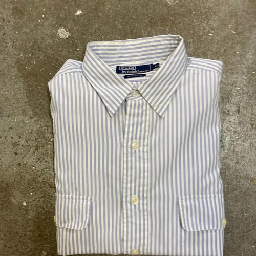 Ralph Lauren light blue and white pinstripe long sleeve shirt, XL, 2 pockets