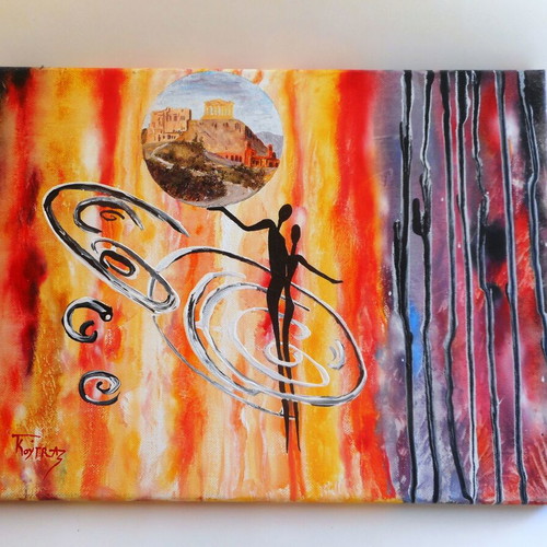 Abstract painting Acropolis with acrylics on stretched canvas new