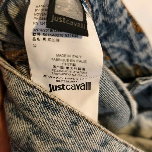 Just Cavalli Men's Distressed Biker Jeans like new, blue, size 32