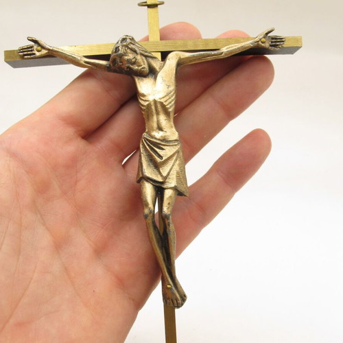 Vintage wall crucifix Jesus Christ brass circa 1970s Belgium like new