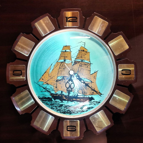 Collectible wall clock used 1960 sailing metal 30cm