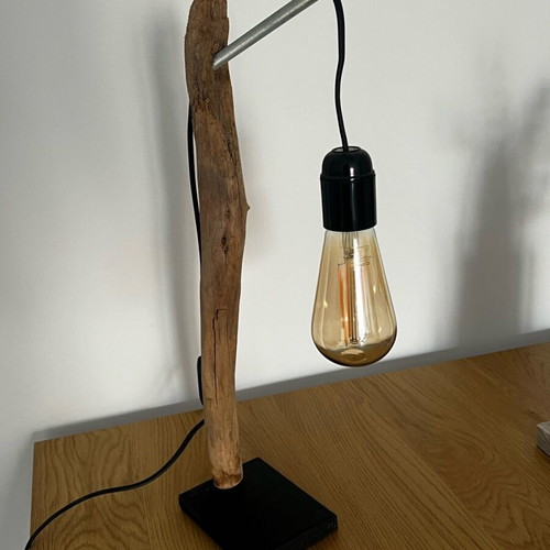 Table lamp handmade from natural wood like new without bulb