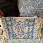 Aguablue Handbag new, blue and beige with fringes
