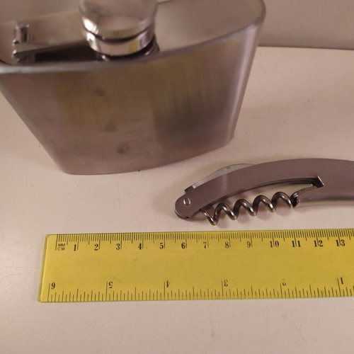Flask and corkscrew set metal