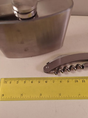 Flask and corkscrew set metal