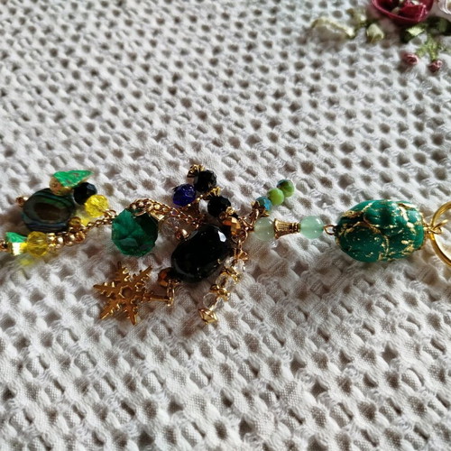 Keychain / Pursecharm New Green Gold Handmade