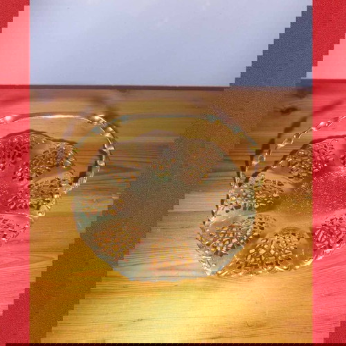 Καλαθάκι Γάμου Χρυσαφί με Περίτεχνο Σχέδιο & κομμένα μοτίβα Τριαντάφυλλου / διάμετρο 17,5 cm Vintage