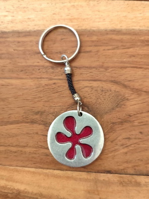 Metal keychain with enamel like new, red and silver