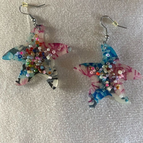 Handmade starfish earrings like new, multicolored