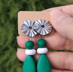 Handmade earrings new with green polymer clay beads and steel clasp