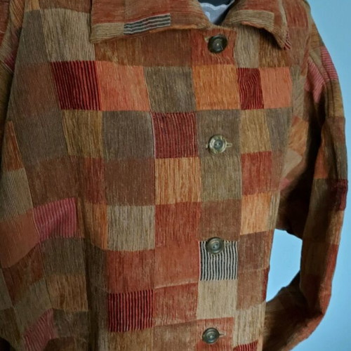 Checked transitional coat like new with handmade scarf