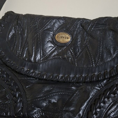 Leather shoulder bag black used with adjustable strap
