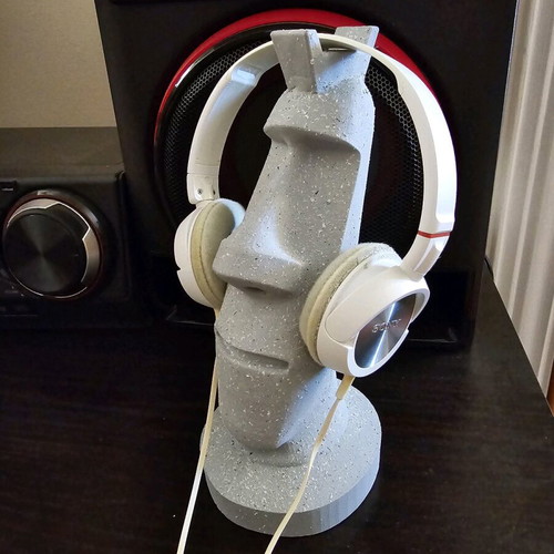 Moai headphones stand painted with stone effect, new