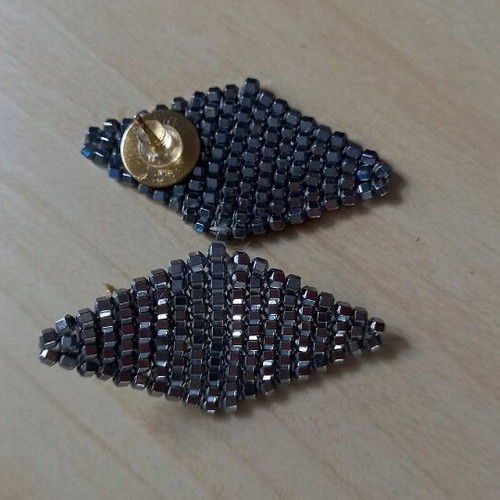 Handmade earrings with natural hematite stone, new, gold and silver