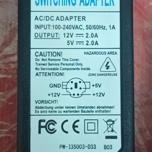 AC/DC power supply adapter 5V and 12V with 6-pin DIN plug
