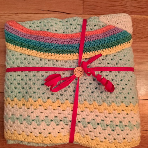 Baby knitted blanket handmade with rainbow design