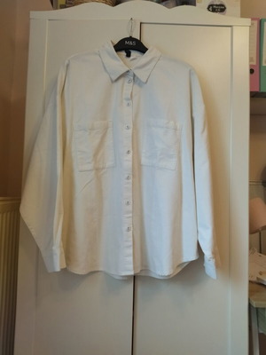 Oversized κοτλέ πουκάμισο H&M medium σαν καινούργιο, off-white βαμβακερό