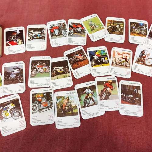 Collectible 1970s card deck with vintage motorcycles like new
