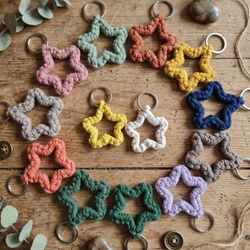 Macrame star-shaped keychains handmade, new