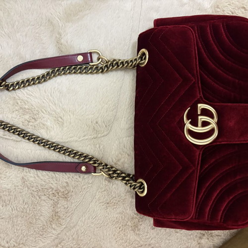 Gucci Marmont Flap bag used, velvet burgundy, crossbody