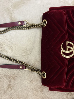 Gucci Marmont Flap bag used, velvet burgundy, crossbody