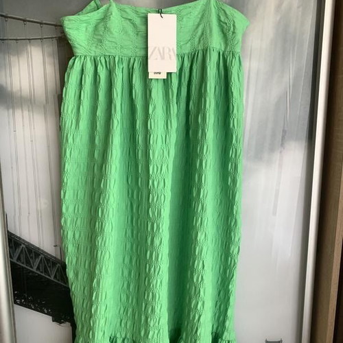 Zara green textured maxi dress size large new