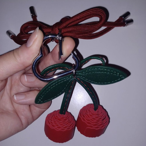 Eco-leather Cherry & Heart keychain with detachable elements