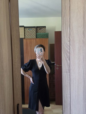 Set of 4 dresses, black leather, black long with tulle, black puff sleeve, cream