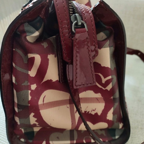 Burberry Heart Boston Bag like new, burgundy canvas and patent leather