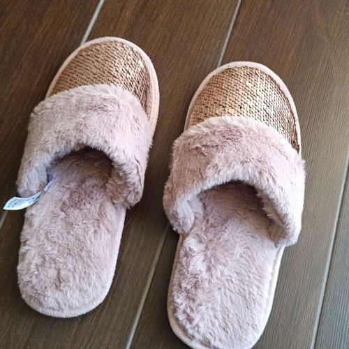 Marks & Spencer women's winter house slippers new with sequins, size 38, dusty pink