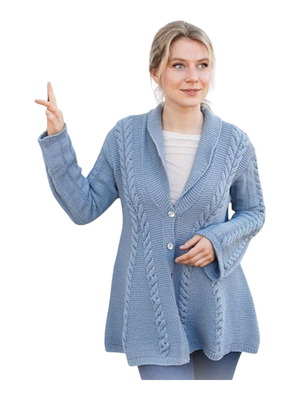 Hand Knitted Cardigan New in Soft Blue with Cable Knit Details